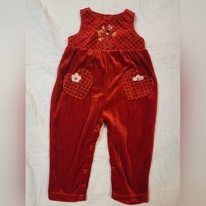 Vintage Elmo Red Velvet Flower Quilted Romper